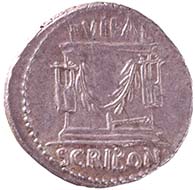 Denarius of L. Scribonius Libo. From Wyprächtiger Collection. MoneyMuseum, Zurich.
ROMAN REPUBLIC. Lucius Scribonius Libo. Denarius, 62. BON. EVENT ? LIBO Head of Bonus Eventus with broad fillet r. Rev. PVTEAL / SCRIBON Puteal Scribonis, decorated with kitharas and garlands; hammer below. Cr. 416/1. Syd. 928.