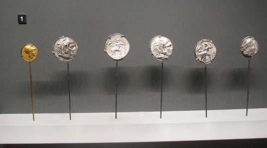 Macedonian coins. Photograph: KW.