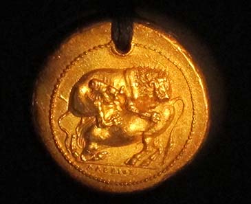 Gold pattern or cast after a tetradrachm from Akanthos. Photograph: KW.