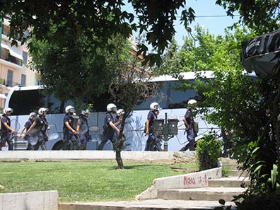Policemen on stand by. Photograph: KW.