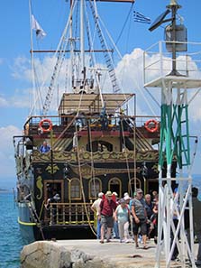 Boat full of tourists returning from the trip round Mount Athos. Photograph: KW.)