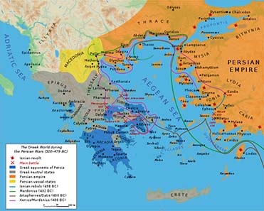 Map of Greece at the times of the Persian Wars. Bibi Saint-Pol / Wikipedia.