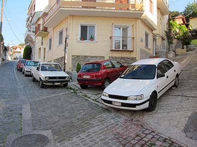 Parking Greek style. Photograph: KW.