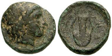 Zone. Bronze, around 350. Head of Apollon. Rev. Lyra. From acution CNG 145 (2006), 49.