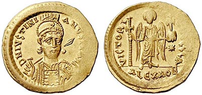 No. 167: BYZANTIUM. Justinian I (527-565). Solidus, 539, Alexandria. Missing in the standard catalogs. Of greatest rarity. Some areas of weakness, otherwise almost mint state.
40.000 / 60.000 USD