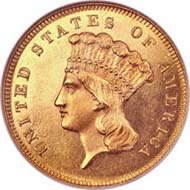 1855-S Proof Three Dollar Gold Piece. PR65 Cameo.