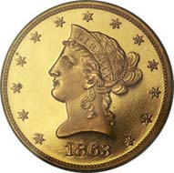 1863 $ 10. PR65.