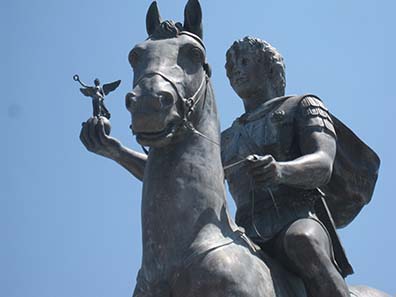Modern statue of Alexander the Great in Pella. Photograph: KW.