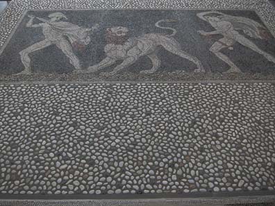Representational mosaic made of pebble stones. Photograph: KW.