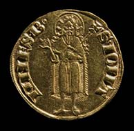 Fiorino d'oro, 1252-1303 - 2.03 cm - 3.4 g - Obverse: the Florentine lily, reverse: St. John the Baptist, Florence's patron saint. Florence, Museo Nazionale del Bargello, Coins inv. no. 117.