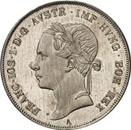 Konventionsthaler 1848 A, Vienna. J. 290. From Künker sale 195 (September 28, 2011), 4393. About brilliant uncirculated. Estimate: 5,000 Euros. - The extremely rare coinage - known are 10 pieces each with the years 1848, 1849, 1850, 1851 and 1852 - showing the portrait of the emperor to the left were all produced as patterns in 1852. Because the emperor didn?t like his portrait, this type wasn?t issued. The coins were given to the emperor, public coin cabinets and high-ranking private individuals.