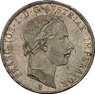 Double gulden, 1859 B, Kremnitz. J. 329. From Künker sale 195 (September 28, 2011), 4445. Extremely fine. Estimate: 150 Euros. - One Austrian double gulden after the Vienna Coinage Contract equated 2/3 Prussian thaler.