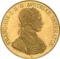4 ducats 1859 A, Vienna. J. 298. From Künker sale 195 (September 28, 2011), 4023. Extremely fine to brilliant uncirculated. Estimate: 3,000 Euros. - According to the Vienna Contract, the production of ducats was permitted only until 1865.