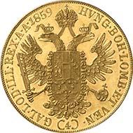 4 ducats 1859 A, Vienna. J. 298. From Künker sale 195 (September 28, 2011), 4023. Extremely fine to brilliant uncirculated. Estimate: 3,000 Euros. - According to the Vienna Contract, the production of ducats was permitted only until 1865.