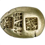 EPHESUS(?). Phanes. Stater, 625-600 B. C. Grazing stag r., above retrograde the legend Phanos emi Seima. Rev. Three rectangular incuse designs with decussate lines. Weidauer 39 (same die). From Gorny & Mosch auction 185 (2010), no. 146.