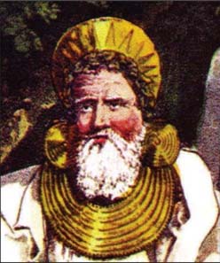Gold lunulae, mainly Irish, date from the bronze age. Did Iceni gold torcs (also crescentic with solar terminals) fulfil a similar ritual function? Source: from S.R. Meyrick and C.H. Smith, The Costume of the Original Inhabitants of the British Islands, 1815.
