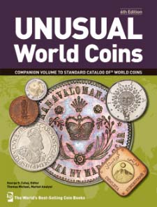 Tom Michael & George Cuhaj (ed.), Unusual World Coins. Krause Publishing, 6th edition, 744 pages, 7000 b/w illustrations. ISBN 978-1440217029. Paperback. $54.99.