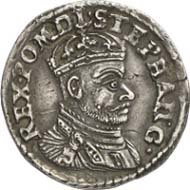 No. 2435: POLAND. Stephen Bathory (1576-1586). 3 gröscher 1582. Iger O.82.1 a (this specimen, R7). Kopicki -. Of utmost rarity, small die crack, VF. Estimate: 2,000 Euros, Hammer price: 18,000 Euros.