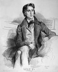 Franz Liszt, lithography by Deveria, 1832.