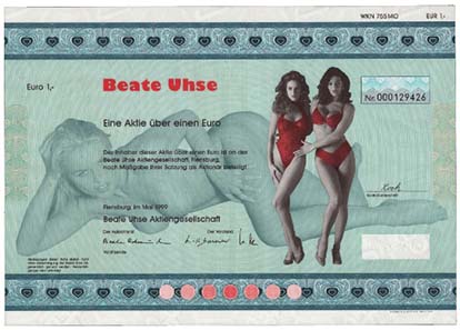 Beate Uhse floated her sex shop on the Frankfurt stock Exchange at the age of 80. On the share certificate you can see only her signature.