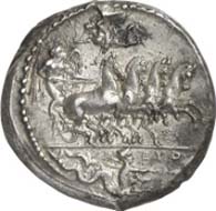 No. 91: GREEKS. Syracuse (Sicily). Tetradrachm, c. 415 - 409 B. C. Quadriga galloping r. whose winged rider is crowned by Nike. In the exergue Skylla and the signature EUTH. Rev.: Head of Arethusa surrounded by four dolphins. Below the artist's signature PHRYGILL/OS. Tudeer 47; Franke-Hirmer 37. Extremely fine. Estimated: 80,500 EUR.