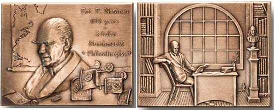 The Eric P. Newman Medal. 2.40 x 3.44 in. (60.7 x 87.3 mm) - Bronze, 198.2 g. Also available as Silver (.999 FS), 226.3 g.
