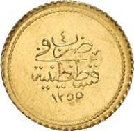 Yirmilik, Constantinople, 1255 H. (= before the monetary reform of 1845). Friedberg 13. From auction Künker 199 (December 12, 2011), no. 4. Estimate: 200 Euros.
