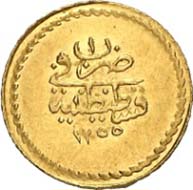 Ceyrek, Constantinople, 1255 H. (= before the monetary reform of 1845). Friedberg 15. From auction Künker 199 (December 12, 2011), no. 9. Estimate: 75 Euros.