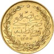 100 Kurush, Constantinople, 1255 H. (= 1845, since the monetary reform). Friedberg 18. From auction Künker 199 (December 12, 2011), no. 30. Estimate: 300 Euros.