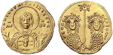 No. 706: BYZANTINE COINS. Zoe and Theodora (April-June 1042). Histamenon nomisma, 1042, Constantinopolis. DOC 1. Of greatest rarity. Extremely fine. Realized: 50,000 euros.