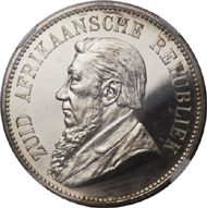 25061: Republic Proof 5 Shillings 1892, KM8.2, Hern-Z36, Double Shaft, estimated mintage 25 pieces, PR66 Cameo NGC. Very rare. From The Orange River Collection. Estimate: $75,000-$100,000. Realized: $161,000.