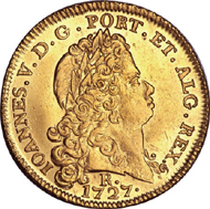 23413: Joao V 6400 Reis 1727R, KM136, Russo-188, AU Details NGC, improperly cleaned. Estimate: $70,000-$90,000. Realized: $143,750.