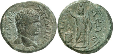 Attaleia (Pamphylia). Caracalla, 211-217. Rv. Sarapis standing in front of an altar. SNG Aul. -. SNG PFPS -. SNG BN -. From auction Gorny & Mosch 196 (2011), 2155.