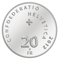 Switzerland - 20 CHF - silver 835 - 20 g - 33 mm - Design: Benno. K. Zehnder - Mintage: max. 50,000 (uncirculated) resp. max. 7,000 (proof).