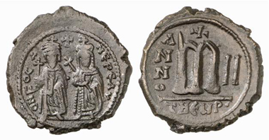 Phocas and Leontia. Follis, 603/4, Antioch (= Theopolis). Sear 671. From Künker 153 (2009), 9127.