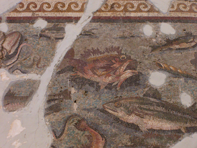 Depiction of fishes on a mosaic. Photo: UK.