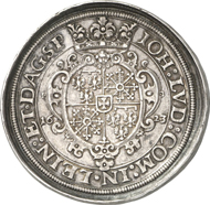 619: LEININGEN-DAGSBURG. Johann Ludwig (1593-1625). Thick double Reichstaler 1623. Dav. 6877. Unique specimen, ef. Estimate: 100,000 Euros, hammer price: 110,000 Euros.