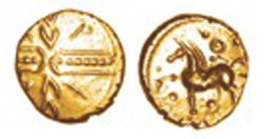 Eppillus gold quarter stater, c. AD 1-15. Only one other.