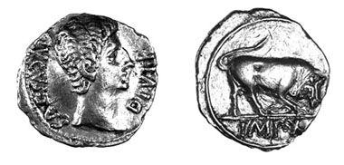 Agr coin copied from silver denarius of Augustus?