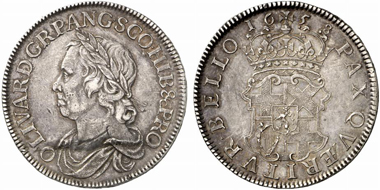 Oliver Cromwell (Lord Protector 1653-1658). Crown, London, 1658, London. Seaby 3226. From Künker auction 184 (2011), 5441.