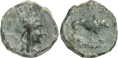 Antiochus I, c. 69-34. Bronze. Rev. pacing lion. From auction Gorny & Mosch 199 (2011), 527.