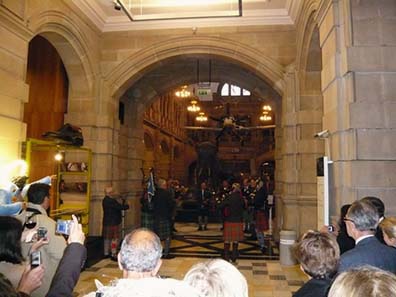 A true Scottish welcome of course involves bag pipes. Photograph: Ragnar Hedlund.