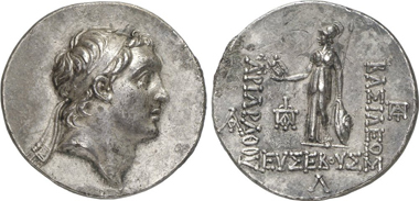 Ariarathes IV. Tetradrachmn, 185/4. Gorny & Mosch 199 (2011), 526.