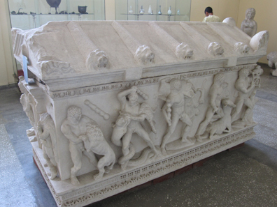 Sarcophagus depicting the 12 labors of Heracles. Photograph: KW.