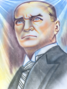 Portraits of Atatürk are everywhere. This is an example from Antalya. Photograph: UK.