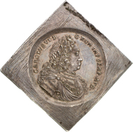 5411: REGENSBURG. 5 reichstalerklippe n. d. (1711-1740), with title of Charles VI. Beckenb. - (cf. 6172). Dav. - (cf. 2613). Probably unique specimen, EF. Estimate: 10,000 euros, hammer price: 28,000 euros.