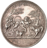 4616: PRUSSIA. Frederick II the Great (1740-1786). Silver medal 1758 on the Battle of Zorndorf. F. u. S. 4403. Old. 648. Of great rarity, EF, finely toned. Estimate: 1,000 euros, Hammer price: 5,000 euros.