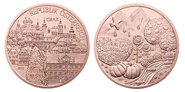 Only in Austria the coin will be available in copper (uncirculated quality), too.