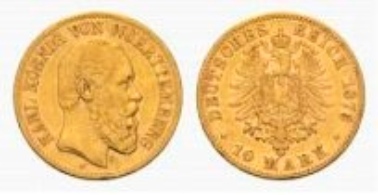 Wurtemberg, Karl, 10 Mark 1876 F.