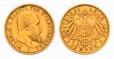 Wurtemberg, Wilhelm II, 10 Mark 1898 F.